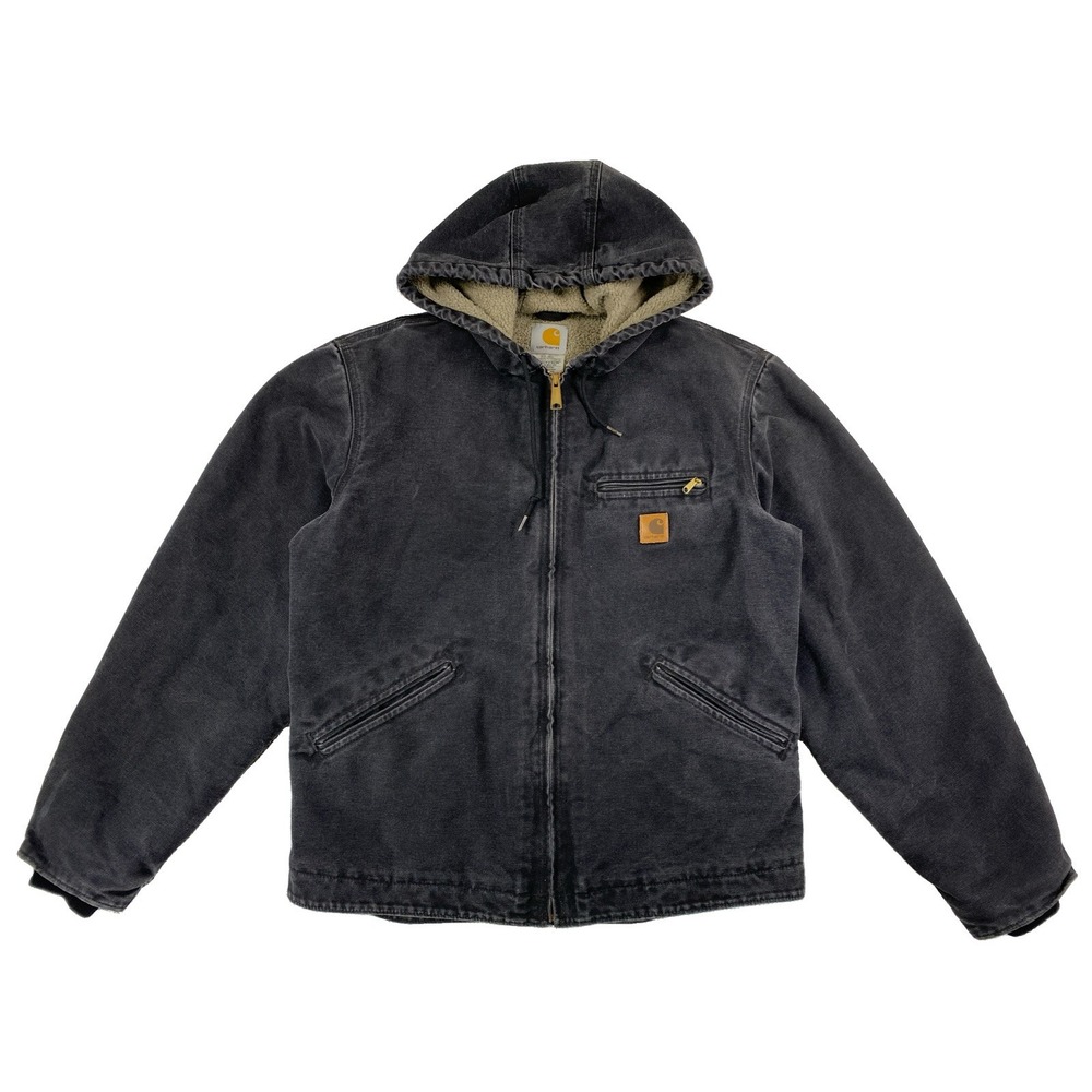 Carhartt Sierra Jacket J141 BLK Medium Faded Black Sherpa Lined Hooded Workwear